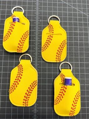 NWOT SET OF 4 Neon Yellow Softball Stitch Lip Balm Keychain Holder - Tball gift
